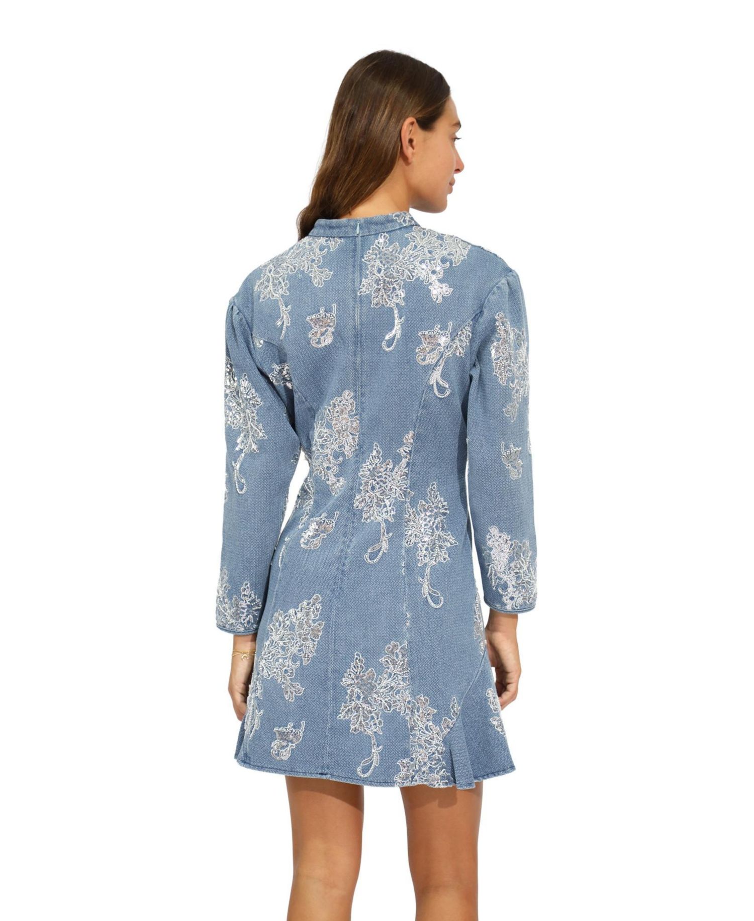 Women's Heart You Long-Sleeve Beaded Floral-Print Mini Dress