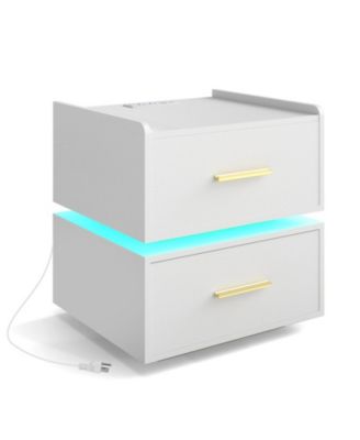 LED Nightstand with Charging Station 2-Drawer Bedside Table with 2 AC Outlets USB Type-C Port