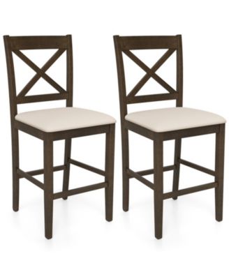 Set of 2 X-Back Bar Stools with Upholstered Cushioned Seats