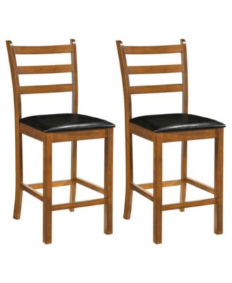Set Of 2 Rubber Wood Ladder Back 24 Inch Counter Height Bar Stools for Kitchen Island High Chairs