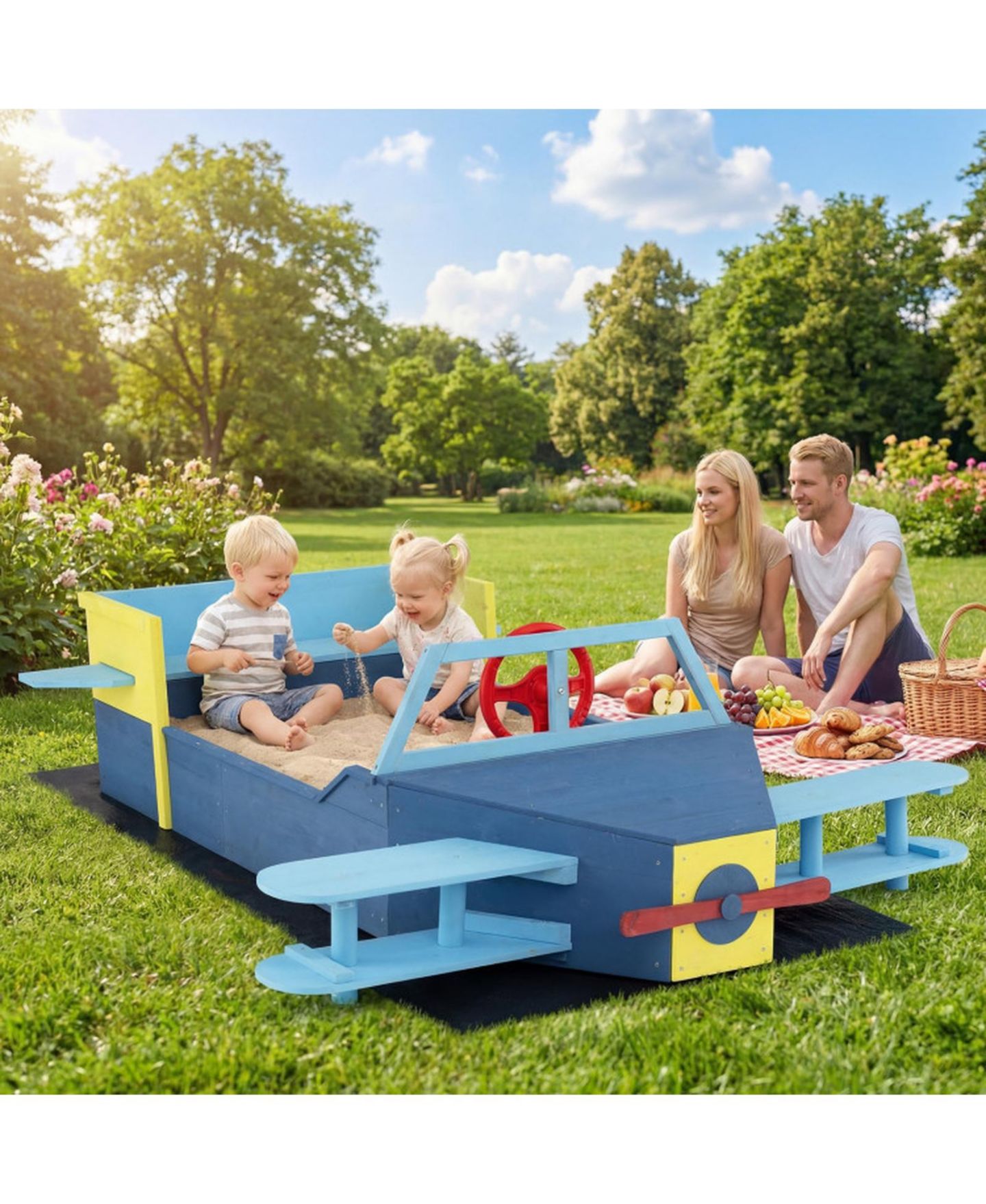 Детская игрушка SUGIFT Large Glider-Inspired Wooden Sandbox with Bench Seat, Ages 3-8, цвет: Синий — фото 2