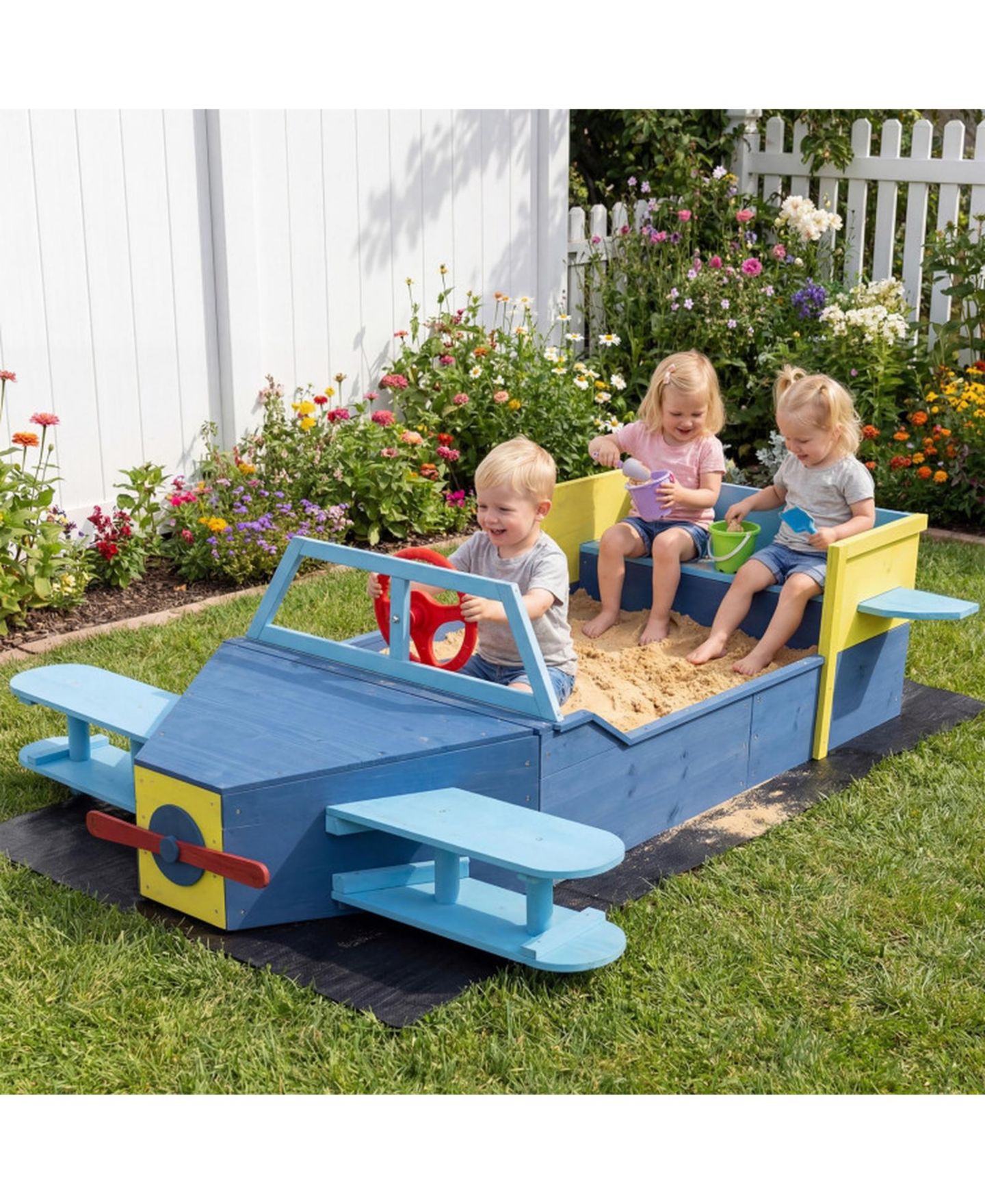 Детская игрушка SUGIFT Large Glider-Inspired Wooden Sandbox with Bench Seat, Ages 3-8, цвет: Синий — фото 10