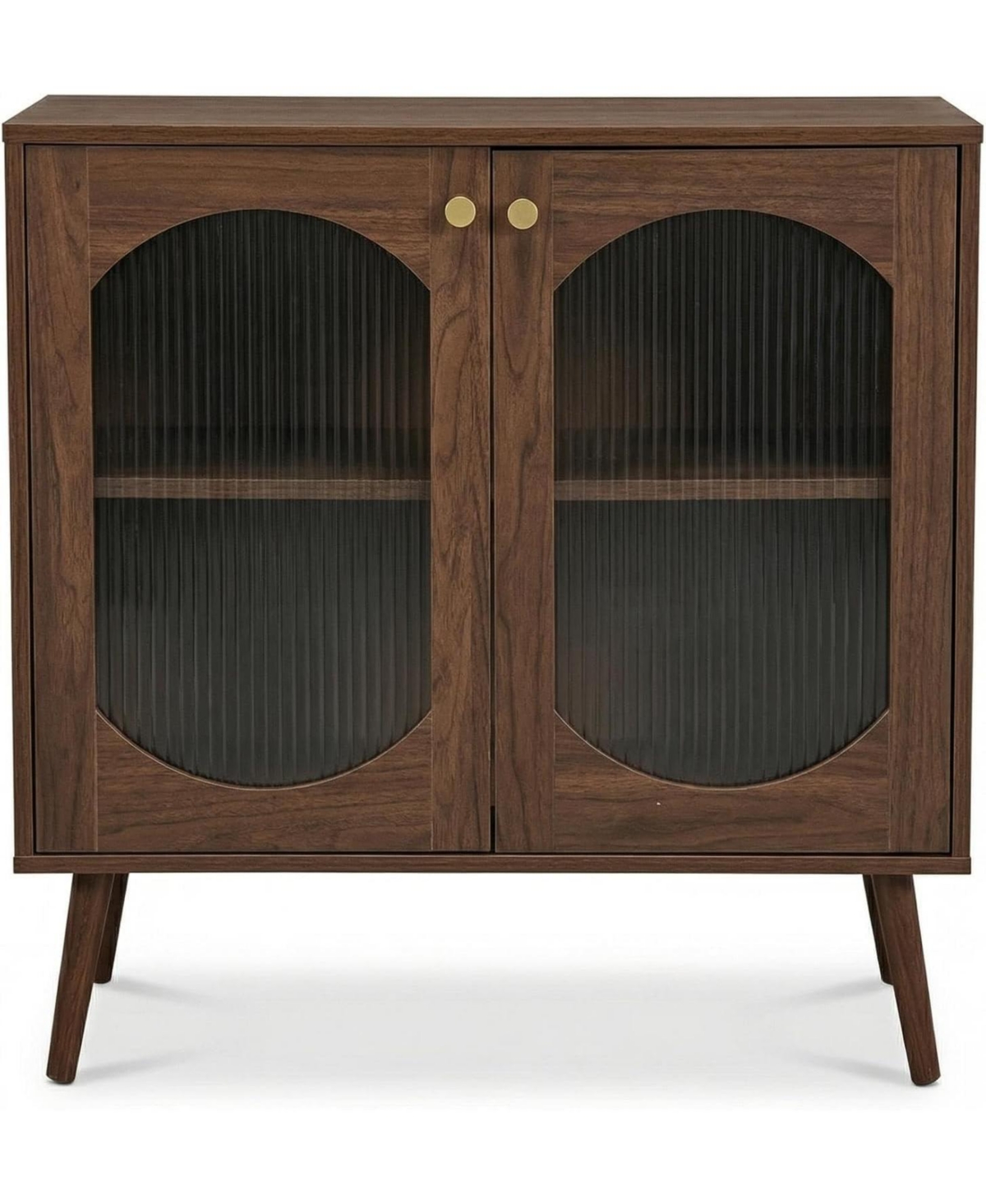 homfan Sleek 2-Door Sideboard Storage Cabinet, Laminated Wood, Fluted Glass Doors, Multifunctional Display Buffet for Living Room, Bedroom, Entryway