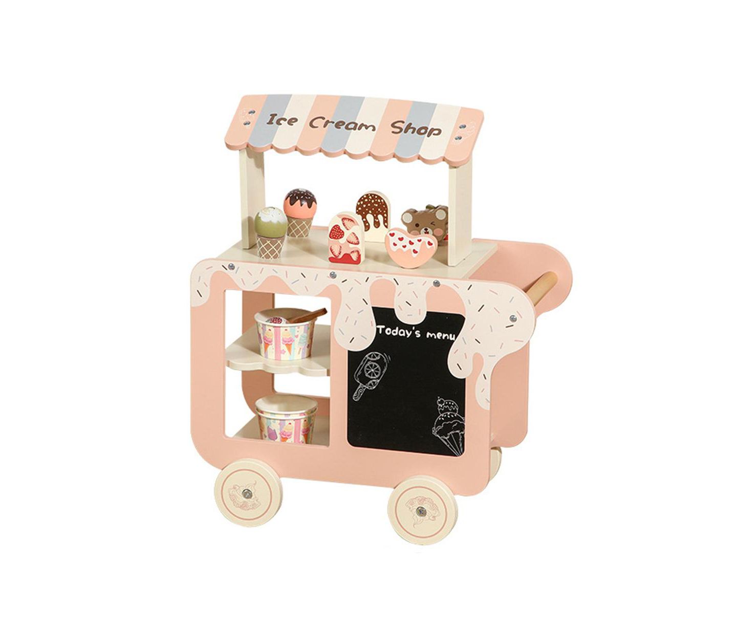 Детские игрушки Bruce & Shark Wooden Ice Cream Truck Toy Set, Ages 3+, цвет: Розовый — фото 1