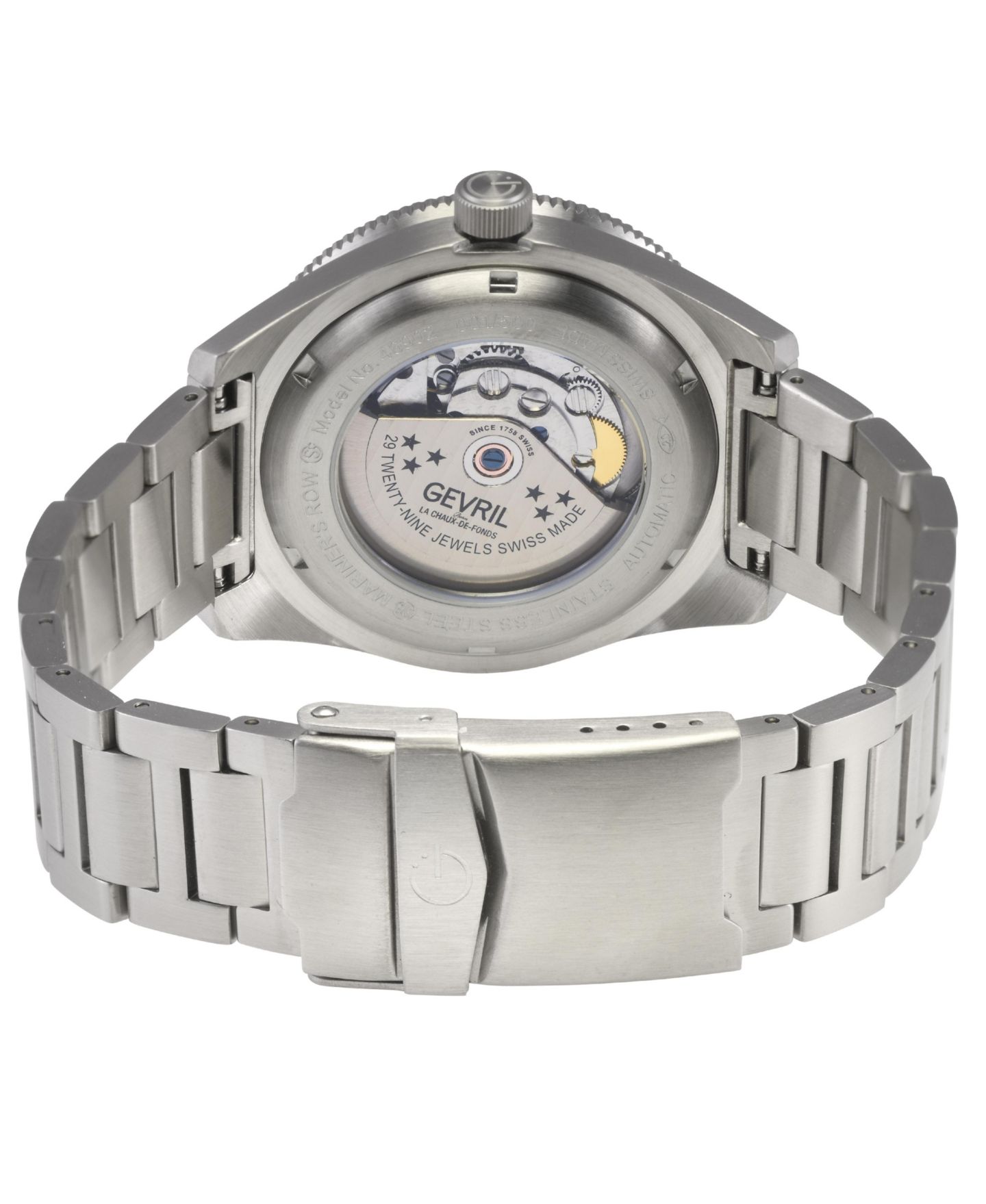 Мужские часы Gevril Swiss Made Mariner Row Swiss Automatic Silver Stainless Steel Bracelet Watch — фото 2
