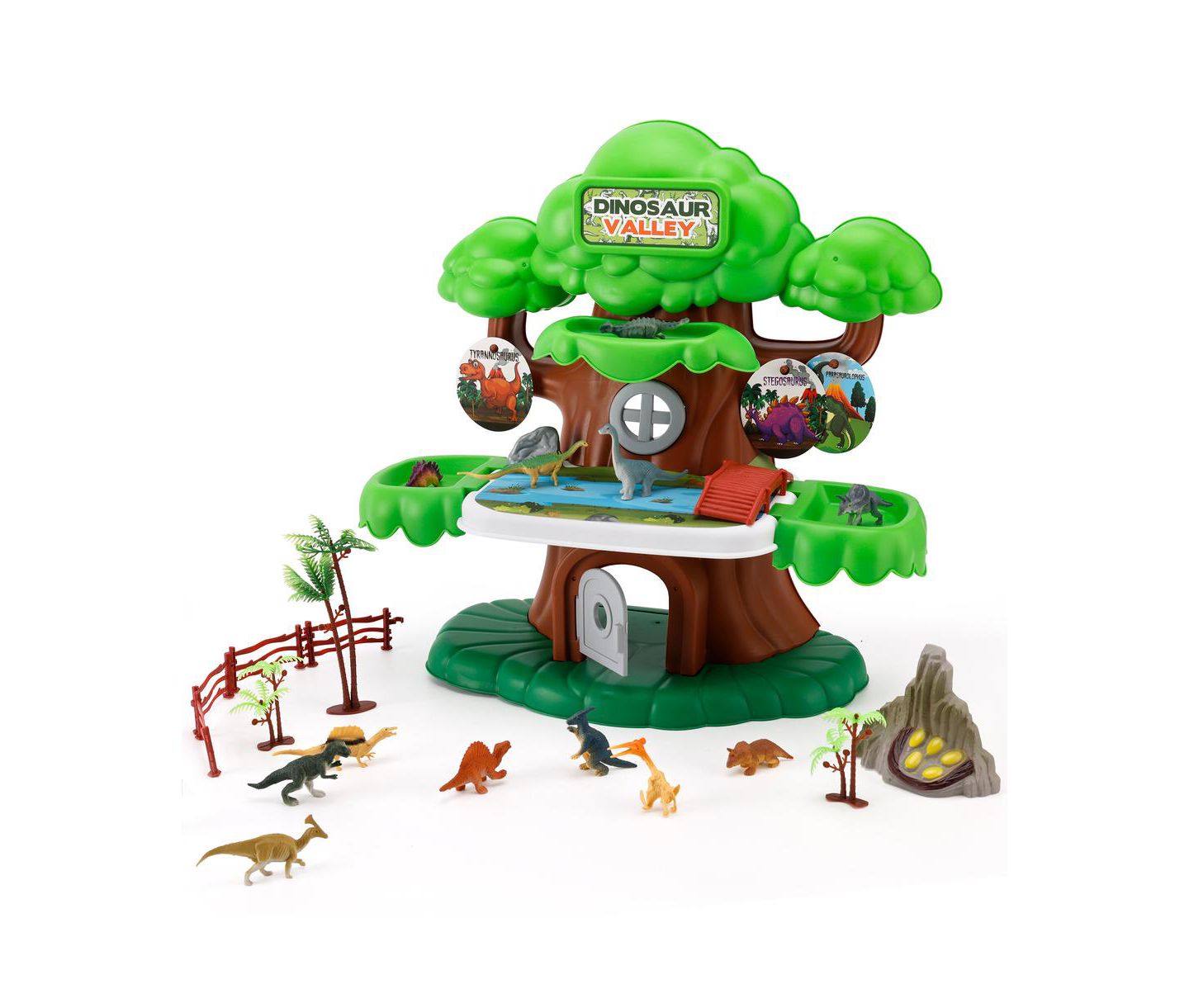 Детский игровой набор Bruce & Shark Dinosaur Valley Treehouse Realistic 37-Piece Playset, Ages 3+, цвет: Зелёный — фото 1