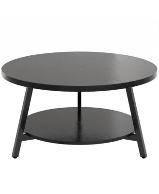 2-Tier Large Modern Wood Circle Coffee Tables for Living Room