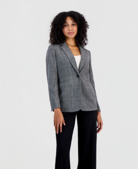 Женский пиджак Bar III Plaid-Stretch Blazer, цвет: Чёрный разноцветный