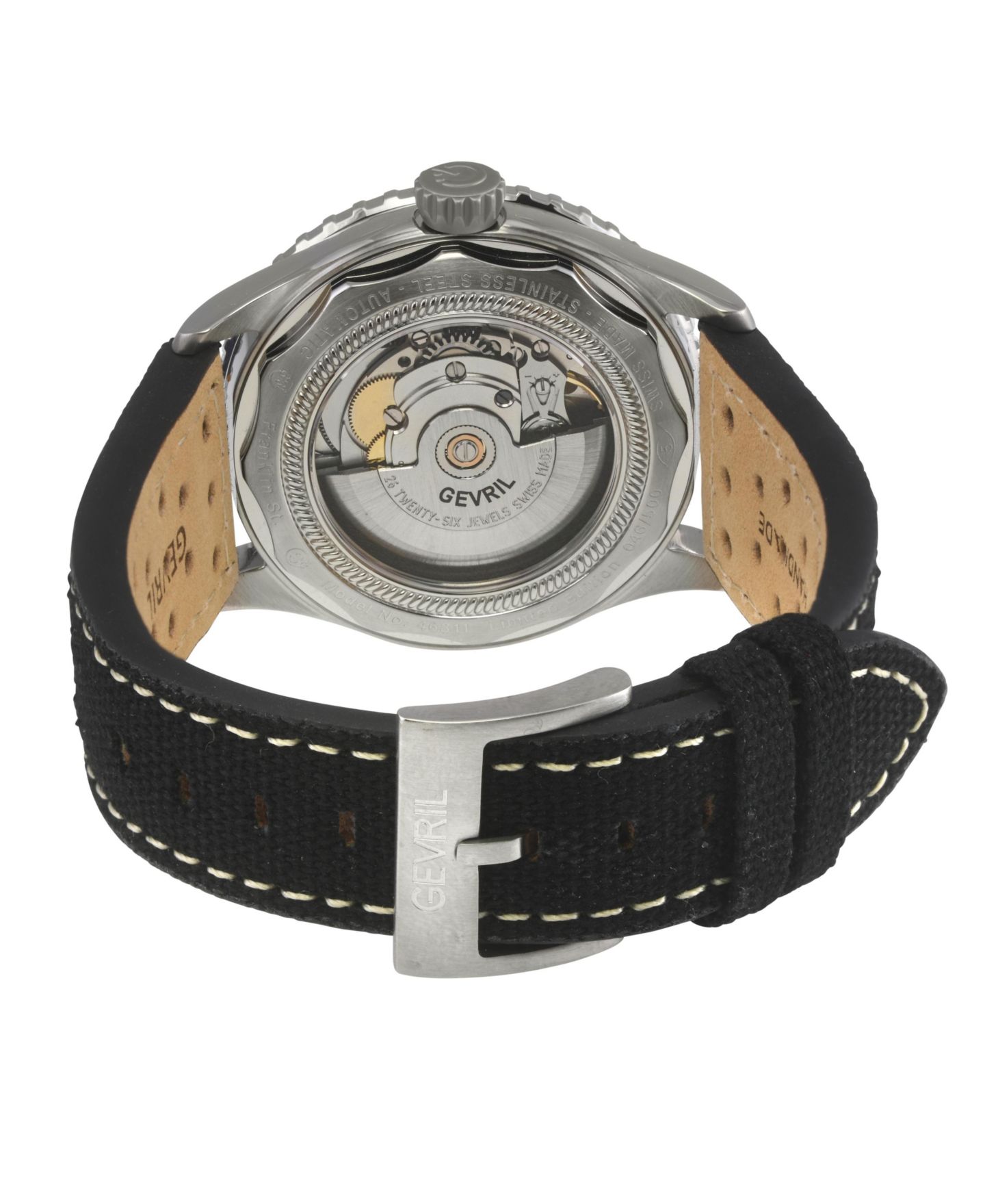 Мужские часы Gevril Swiss Made Franklin Swiss Automatic Italian Leather with canvas Strap Watch — фото 2