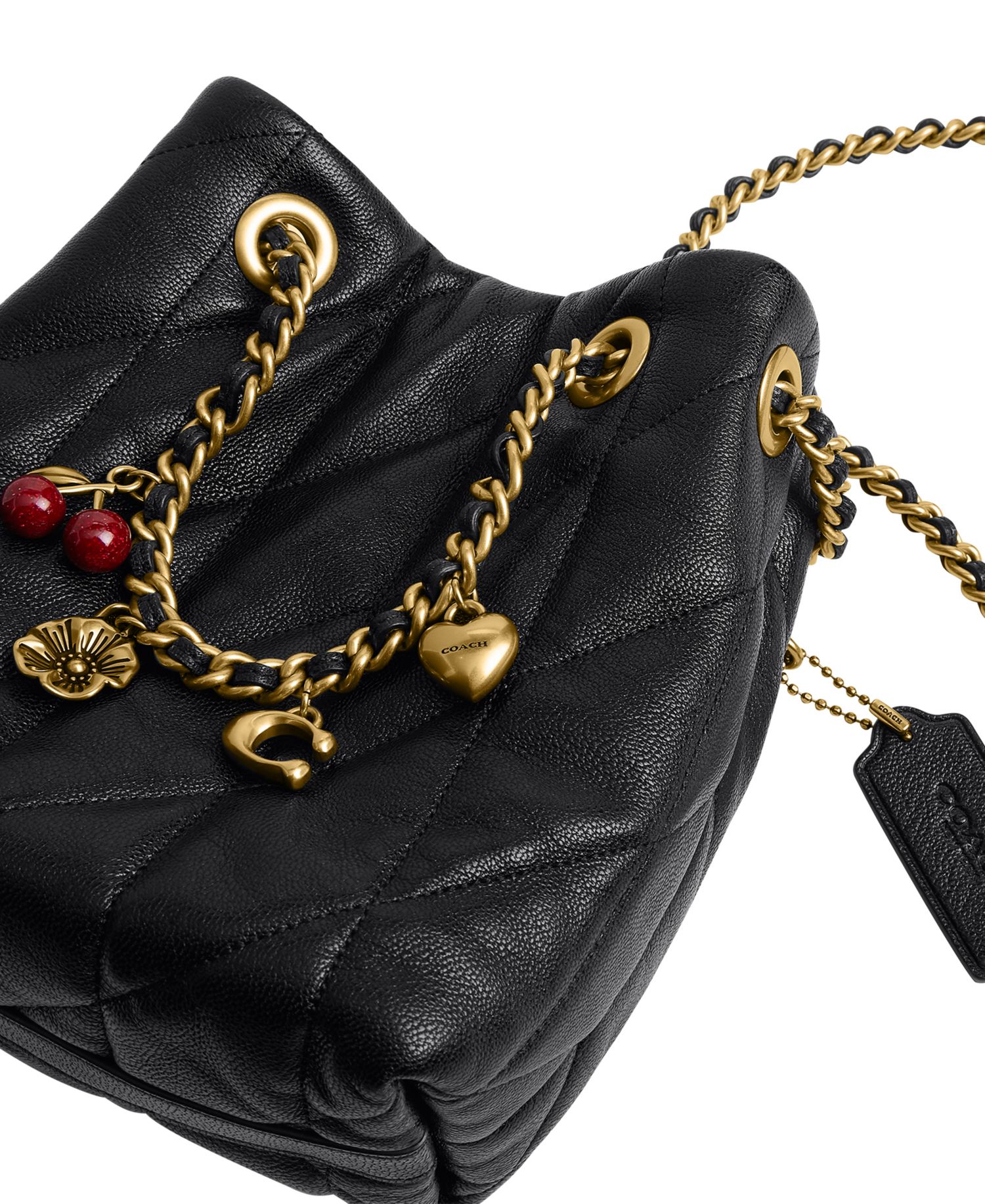 Jade Small Quilted Leather Drawstring Crossbody Bag with Charms