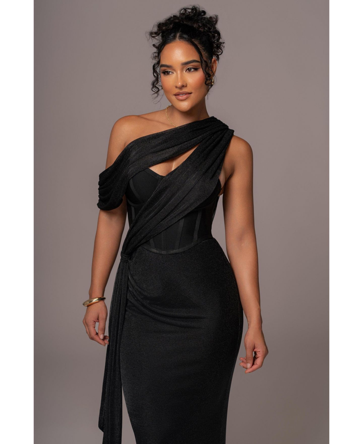 Женское платье JLUXLABEL Metallic Celestina Draped Maxi, цвет: Чёрный — фото 9