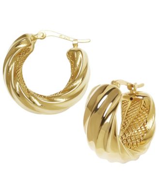 Sculptured Wide Square Twist Hoop Earrings in 14k Yellow Gold
