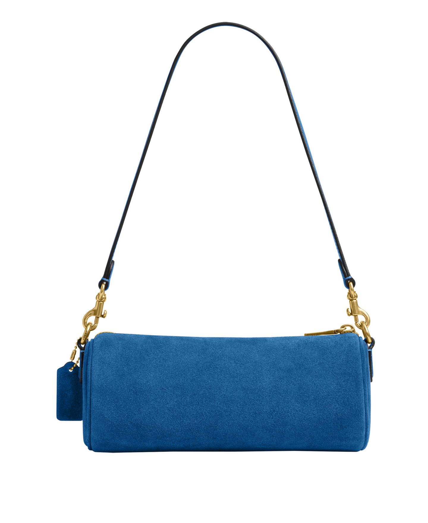 Женская сумка COACH Barrel Small Suede Slim Shoulder, цвет: Латунный / Синий — фото 2