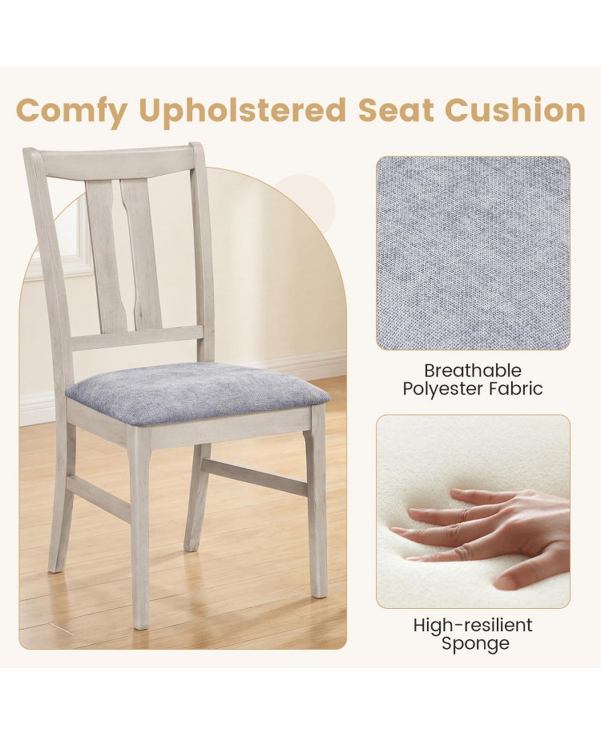 Sugift Wooden Upholstered Dining Chairs Set of 4 with High Curved