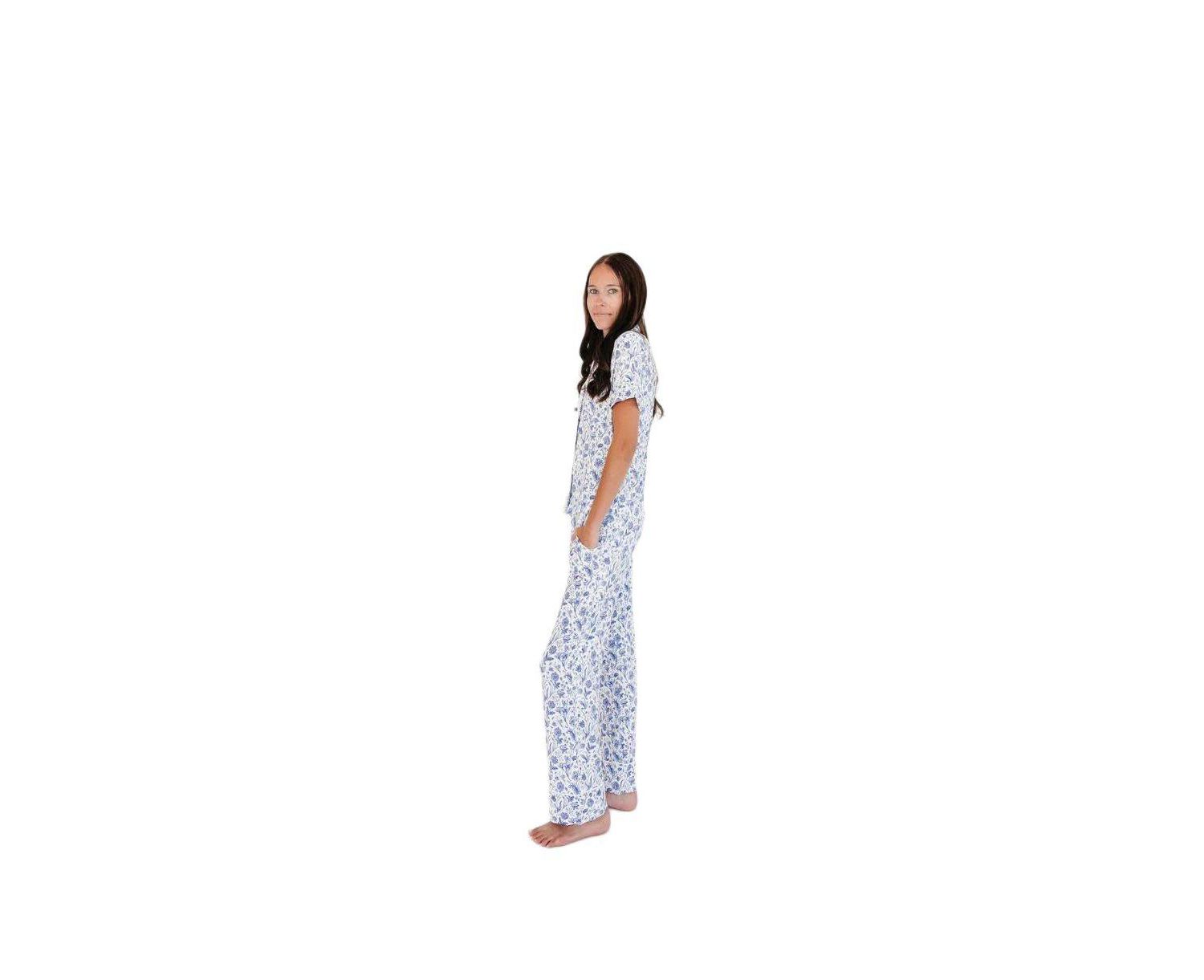 Women's Porcelain Vine Viscose from Bamboo-Blend Floral Short-Sleeve Pajama Set