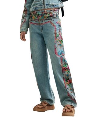 Women's High-Rise Wide-Leg Floral-Print Jeans