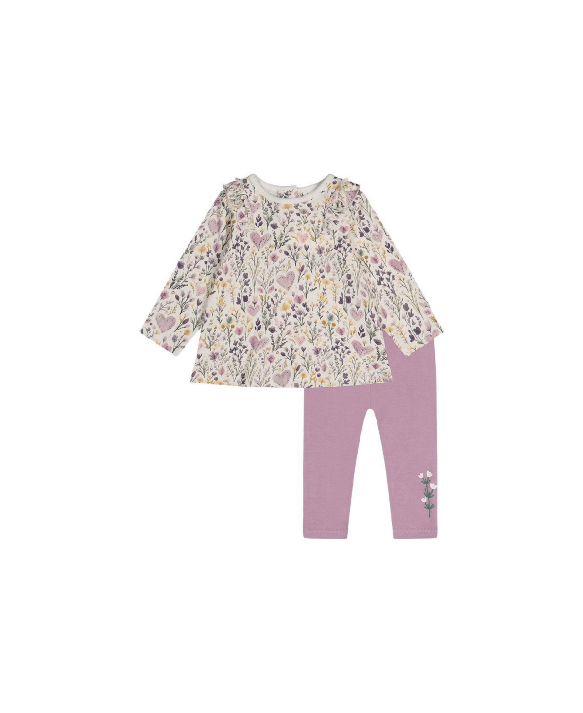 Deux par Deux Baby Girl 3M To 24M Cotton Pant and Top Set with Heart - Beige with heart print