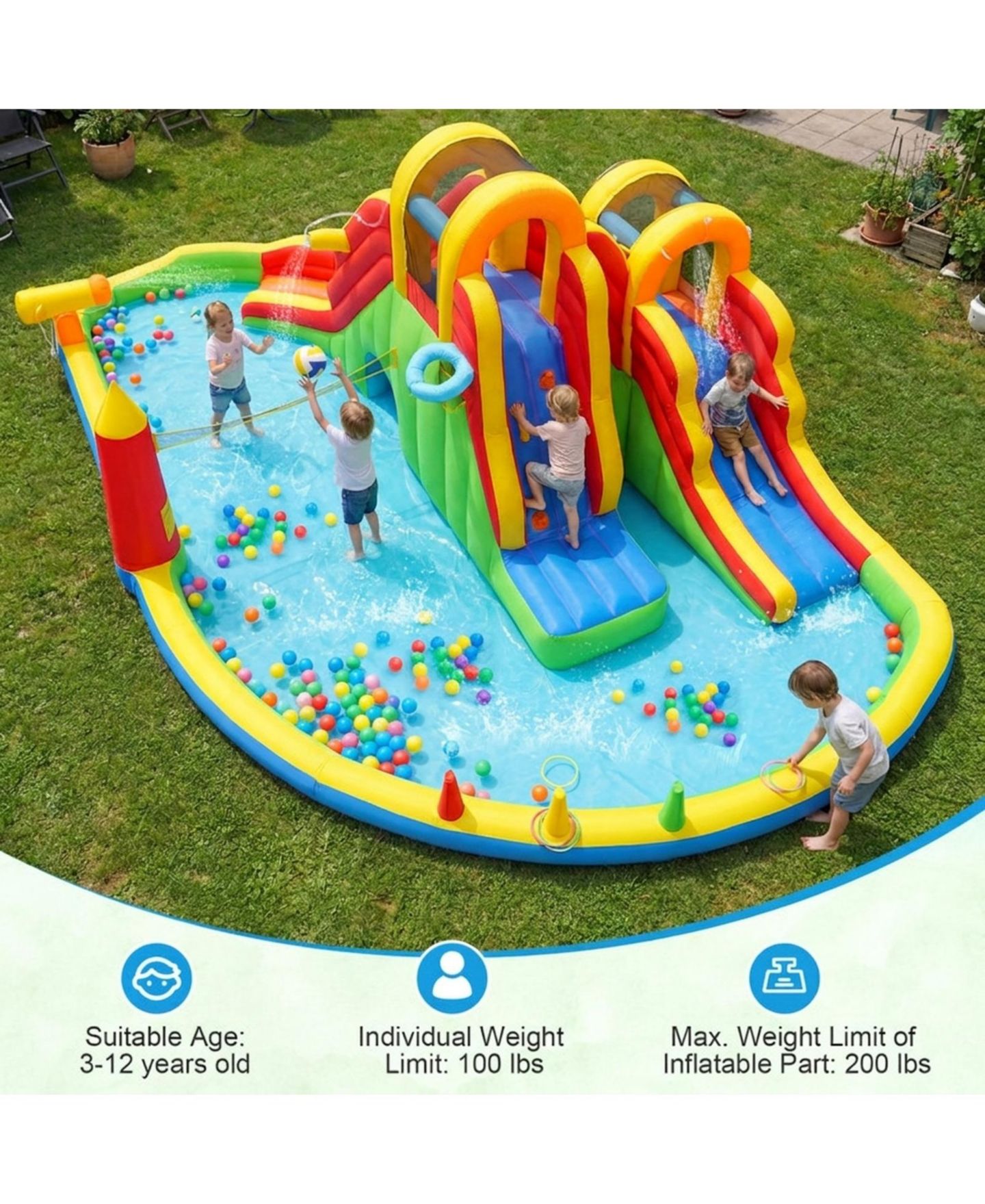 Детские игрушки SUGIFT Inflatable Water Slide Park with 2 Long Slides, 258.5" x 184" x 90.5", 750W Air Blower, Ages 3-12, цвет: Open Miscellaneous — фото 9