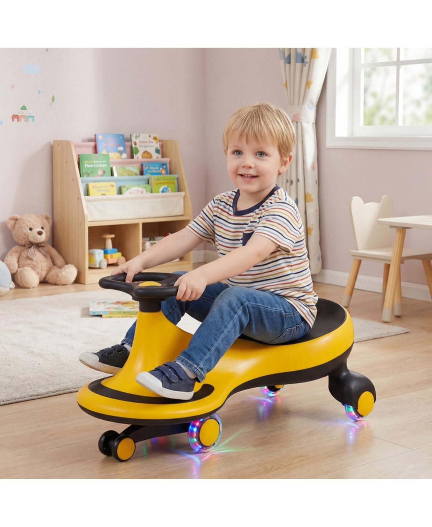 Детская игрушка SUGIFT Ride-On Wiggle Toy Car with Flashing Wheels, Battery-Free, Ages 3-8, цвет: Жёлтый — фото 9