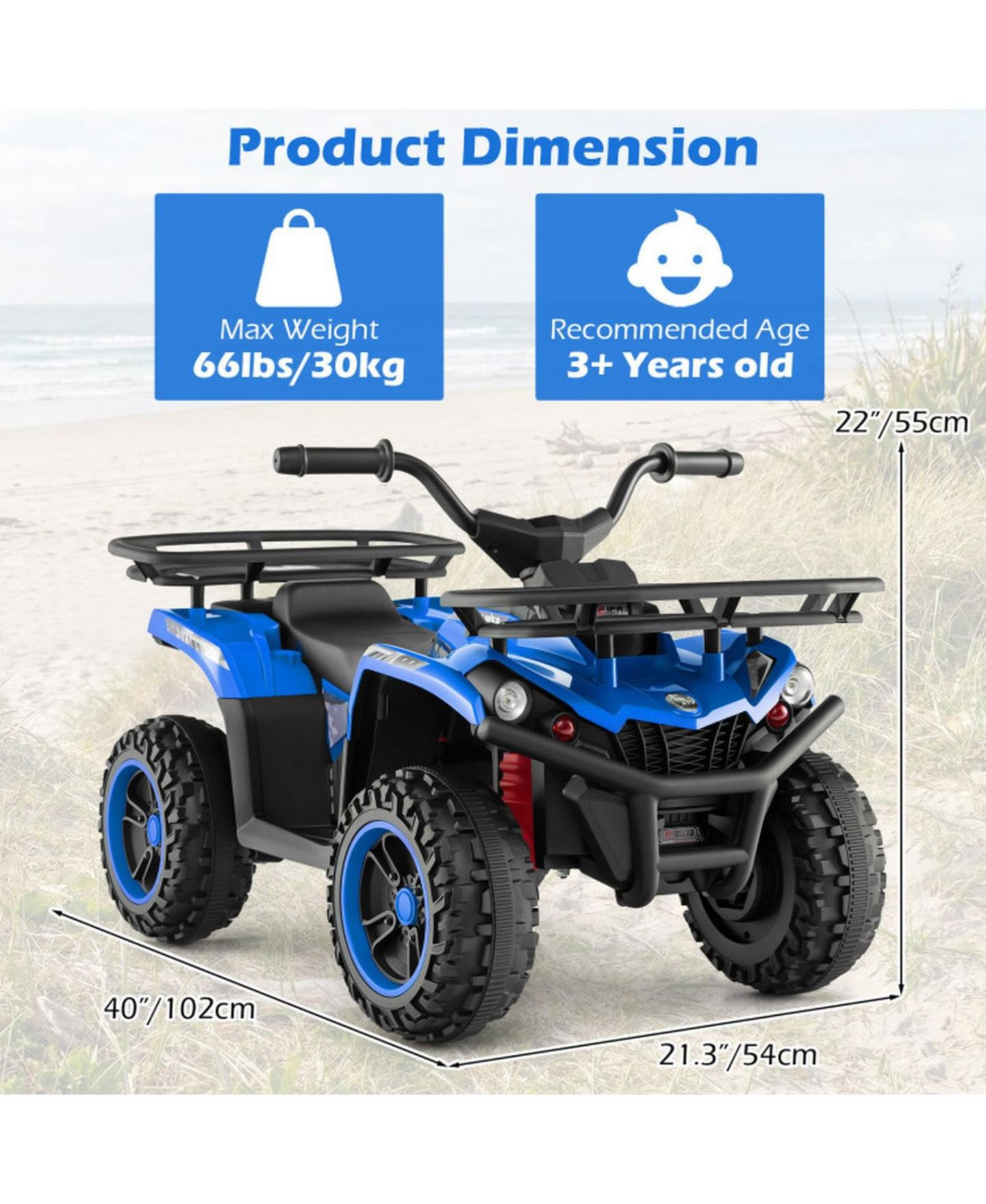 Детская игрушка SUGIFT 24V Electric Ride-On Quad with LED Headlights, Ages 3-8, цвет: Синий — фото 3