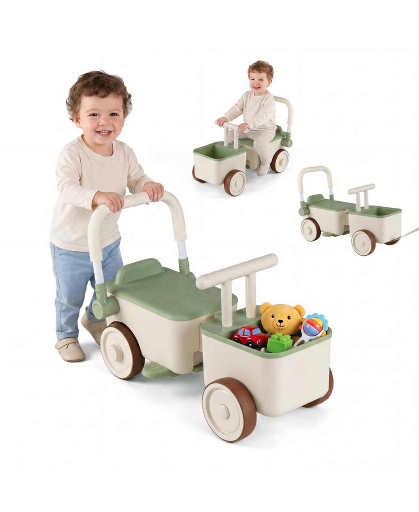 Детская игрушка SUGIFT 3-in-1 Ride-On Push Car with Storage Basket, 26.5" x 11" x 13.7", Ages 3+, цвет: Зелёный — фото 11