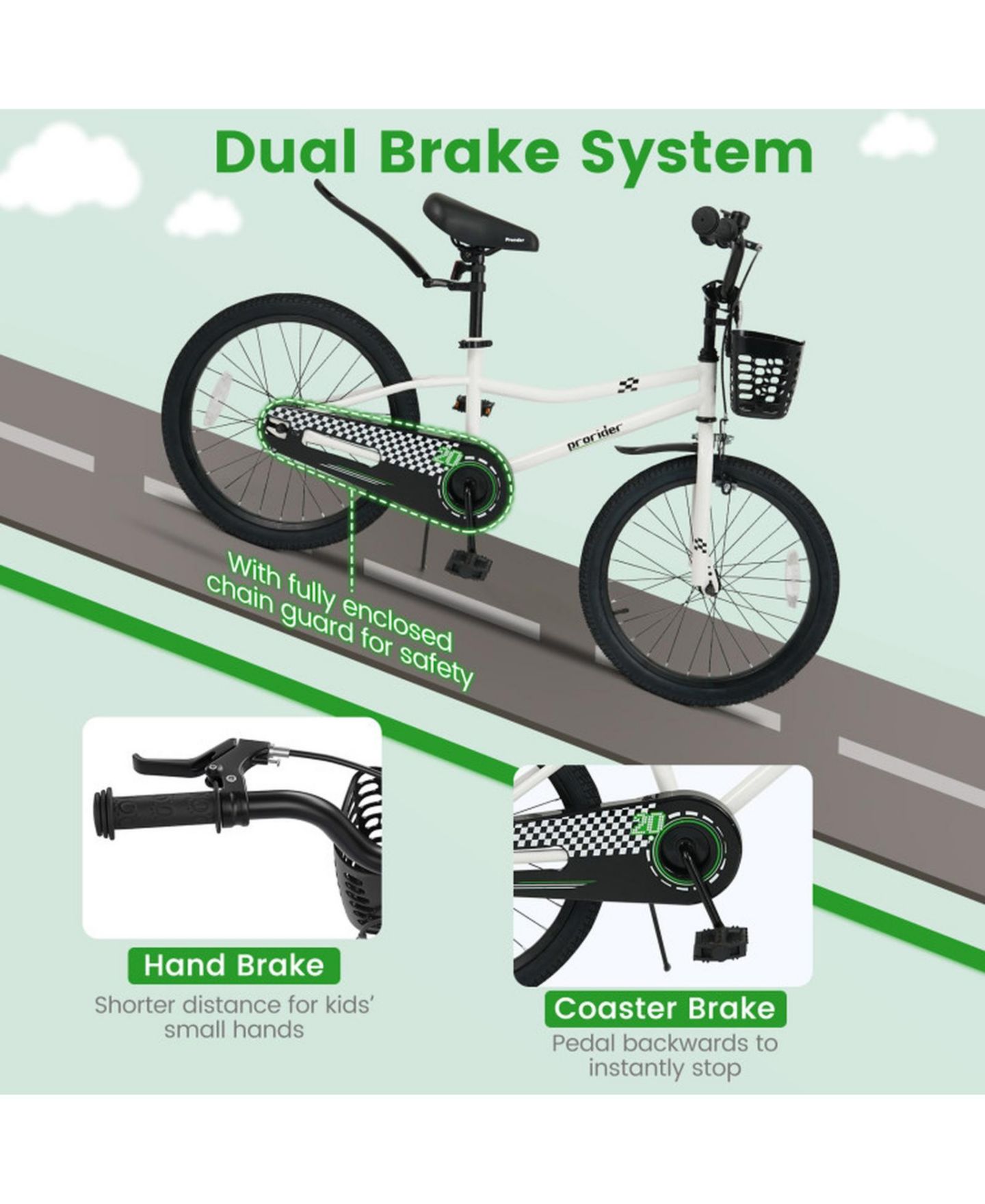 Детская игрушка SUGIFT 20" Adjustable Kids Bike with Storage Basket, Ages 8+, цвет: Белый — фото 5
