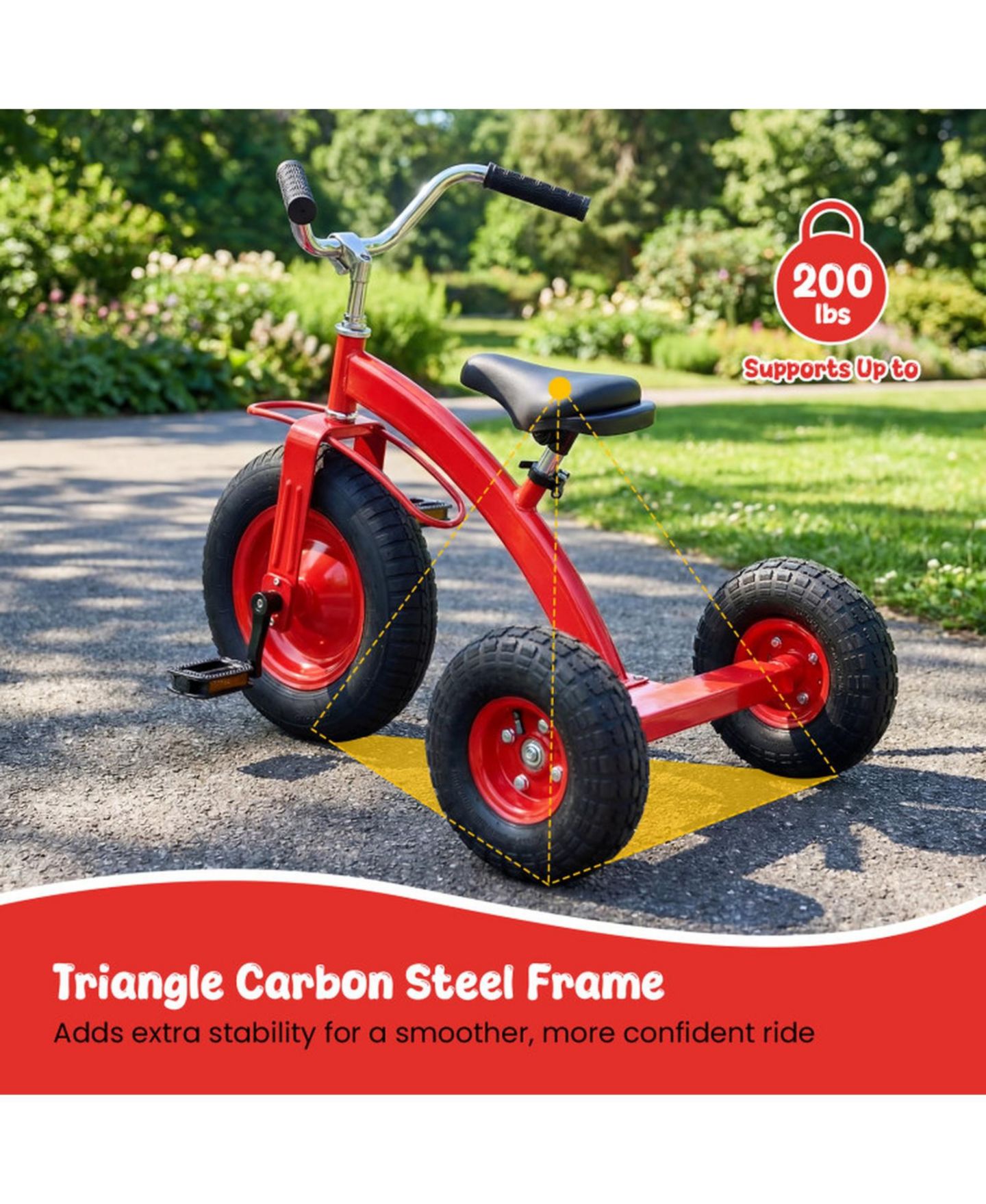 Детская игрушка SUGIFT Carbon Steel Kids' Bike with Adjustable Handlebar and Seat, 15" Inflatable Rubber Tires, 200 lb Capacity, Ages 3+, цвет: Красный — фото 8