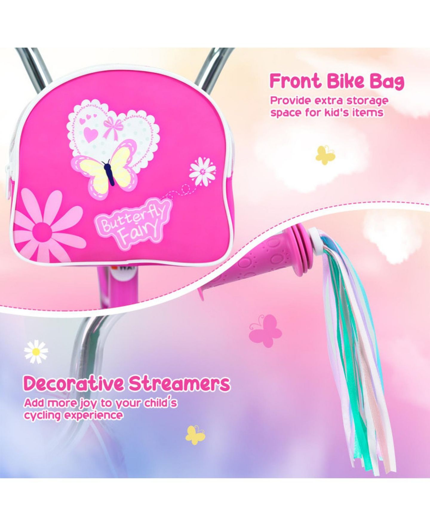 Детские игрушки SUGIFT 12" Girls Bike with Front Bag and Streamers, Ages 3-4, цвет: Розовый — фото 6