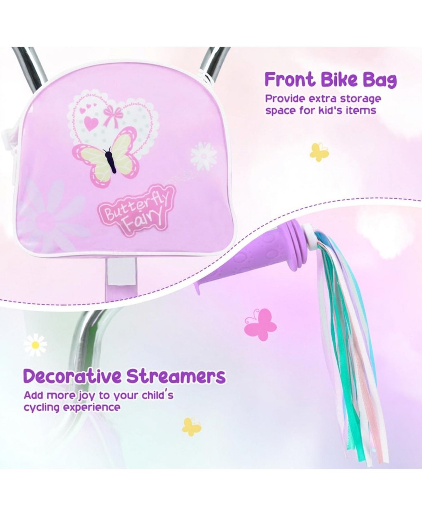 Детские игрушки SUGIFT 12 in. Girls' Bike with Removable Training Wheels and Front Bag, Ages 3–4, цвет: Фиолетовый — фото 5