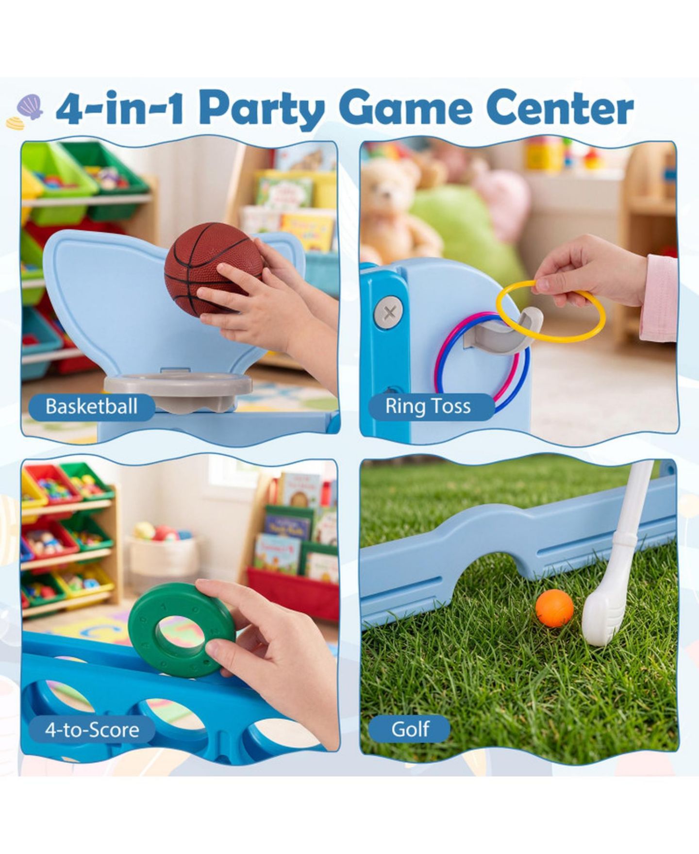 Детские игрушки SUGIFT 4-In-1 Jumbo 4-To-Score Game Set, Adjustable Height, Ages 3+, цвет: Синий — фото 4