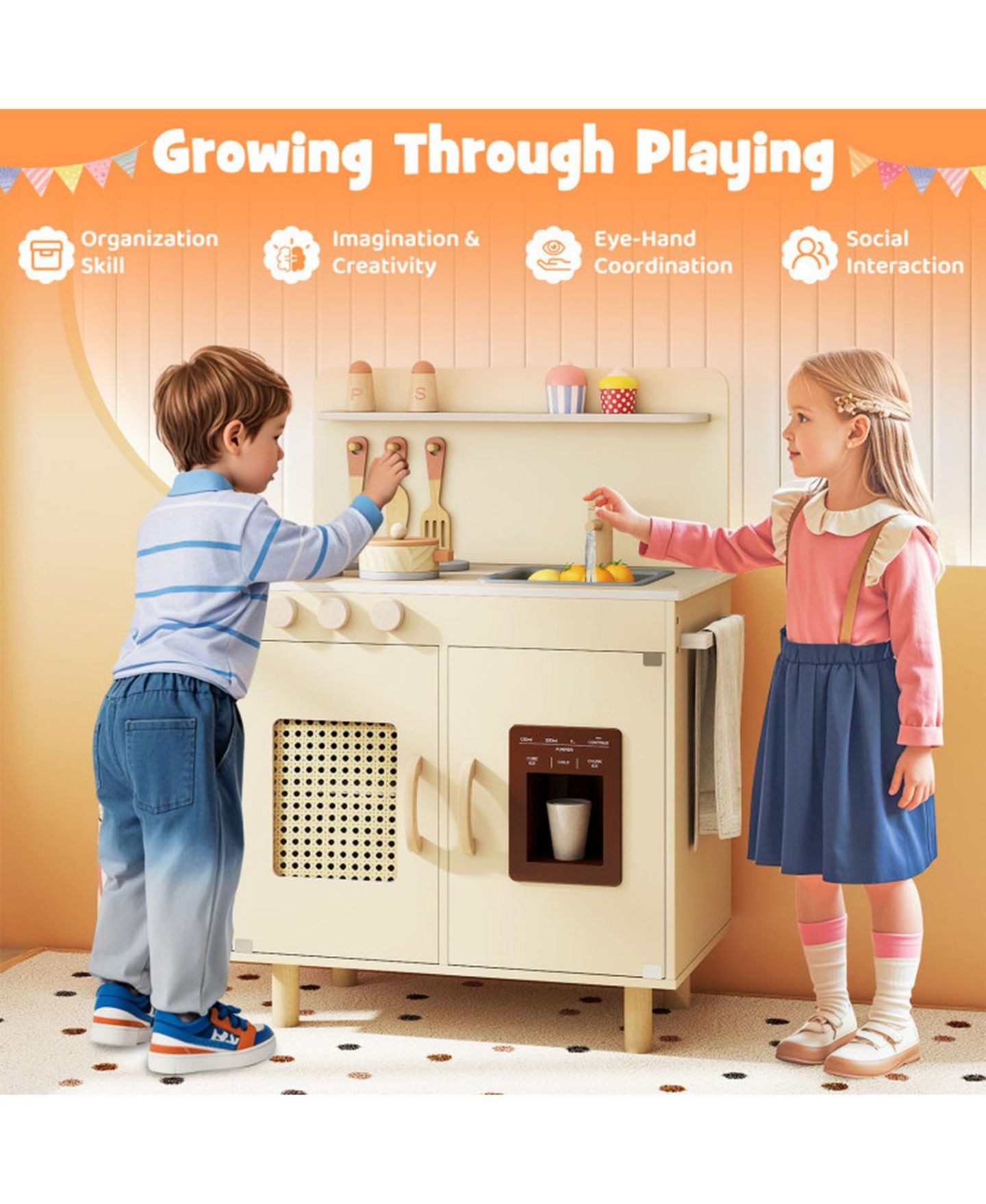 Детский игровой набор SUGIFT Realistic Ice Maker 10-Piece Play Kitchen Playset, Ages 3+, цвет: Жёлтый — фото 6