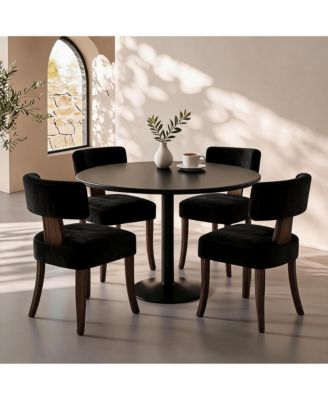 Dining Chairs Set of 4 Mid Century Upholstered Linen Fabric Armless Kitchen Chairs with Wood Legs Ergonomic Comfort for Dining Room Living Room