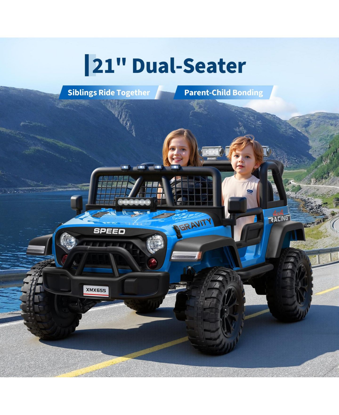 Детская игрушка homfan 24V 4WD 2-Seater Ride-On Truck, Ages 3-8, цвет: Синий — фото 2