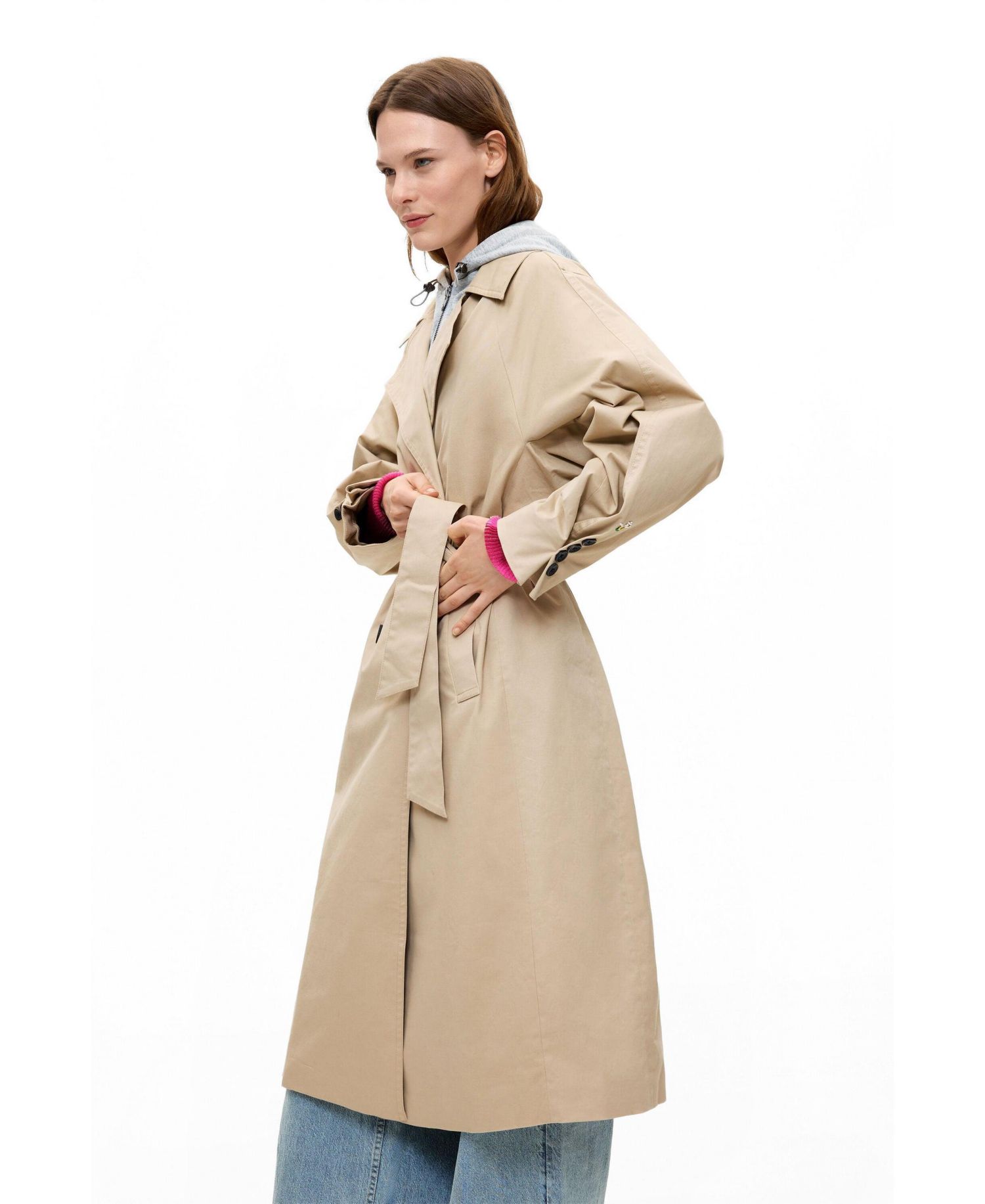 Women's Double-Breasted Long Unlined Cotton-Blend Trench Coat