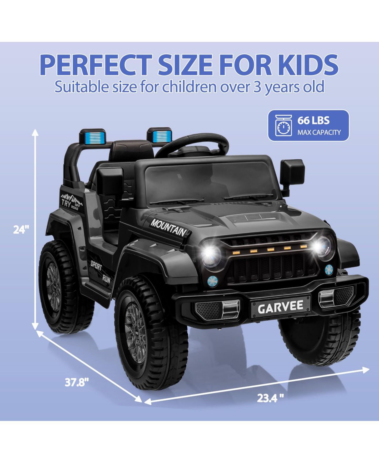 Детская игрушка homfan 12V Twin-Motor Remote-Control Rechargeable Ride-On Truck, 66 lbs Capacity, Ages 3–5, цвет: Чёрный — фото 2
