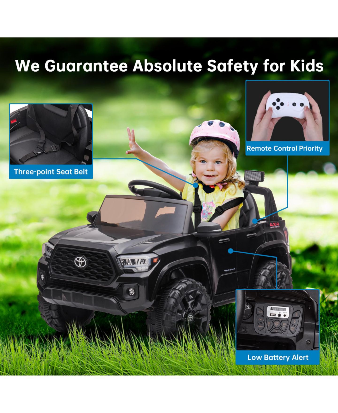 Детская игрушка homfan Toyota Tacoma 12V Battery-Powered Remote Control Electric Ride-On Truck, Ages 3-8, цвет: Чёрный — фото 5