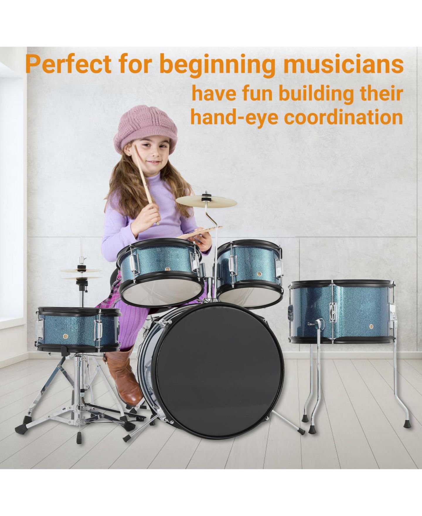 Детские игрушки homfan Kids Junior 5-Piece Hardwood Drum Kit, от 3 лет, цвет: Синий — фото 7