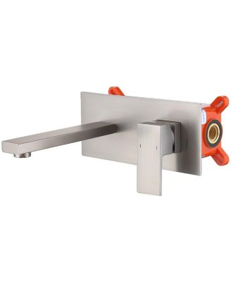 Wall Mount Faucet for Bathroom Sink or Bathtub Single Handle 2 Hole Brass Rough in Valve Included Brushed Nickel