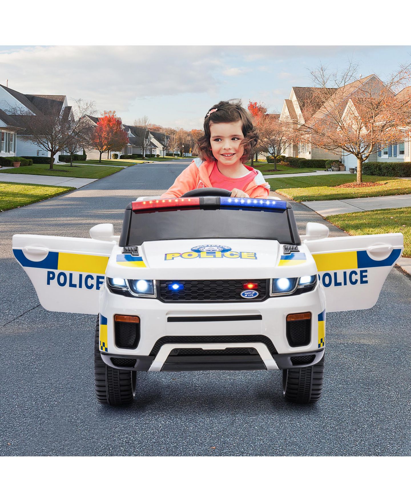 Детская игрушка homfan 12V Electric Ride-On Police Car with Remote Control & LED Flashing Lights, Ages 3+ — фото 6