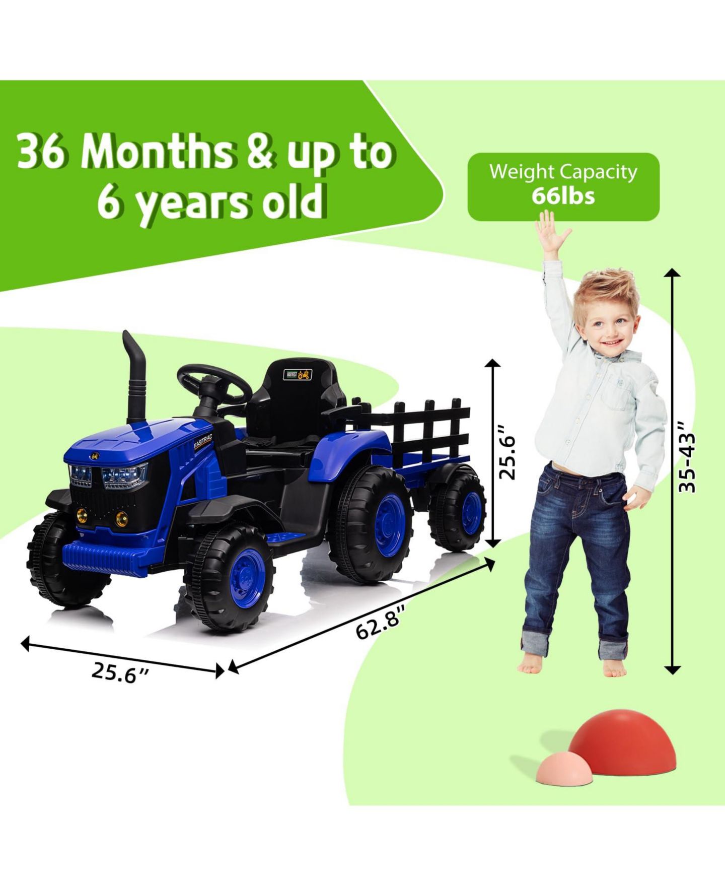 Детская игрушка homfan Electric Ride-On Tractor with Garden Cart Trailer, 12V Rechargeable, Remote Control, Up to 66 lbs, Ages 3-8 — фото 2