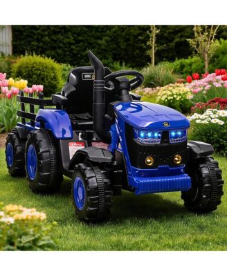 Electric Ride-On Tractor with Garden Cart Trailer, 12V Rechargeable, Remote Control, Up to 66 lbs, Ages 3-8