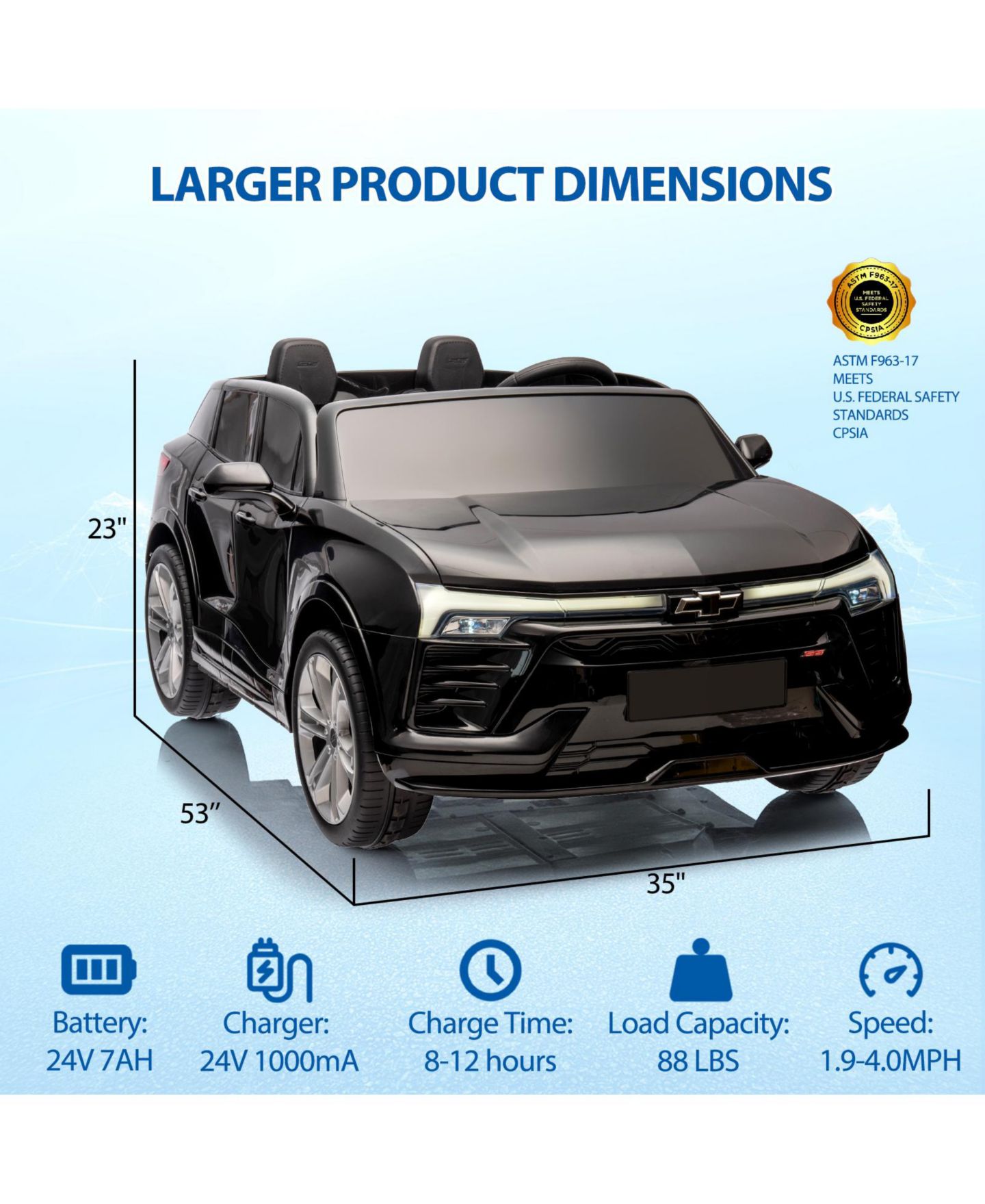 Детская игрушка homfan Licensed Chevrolet 24V Battery-Powered Ride-On SUV with Remote Control, 2-Seater, от 3 лет — фото 2
