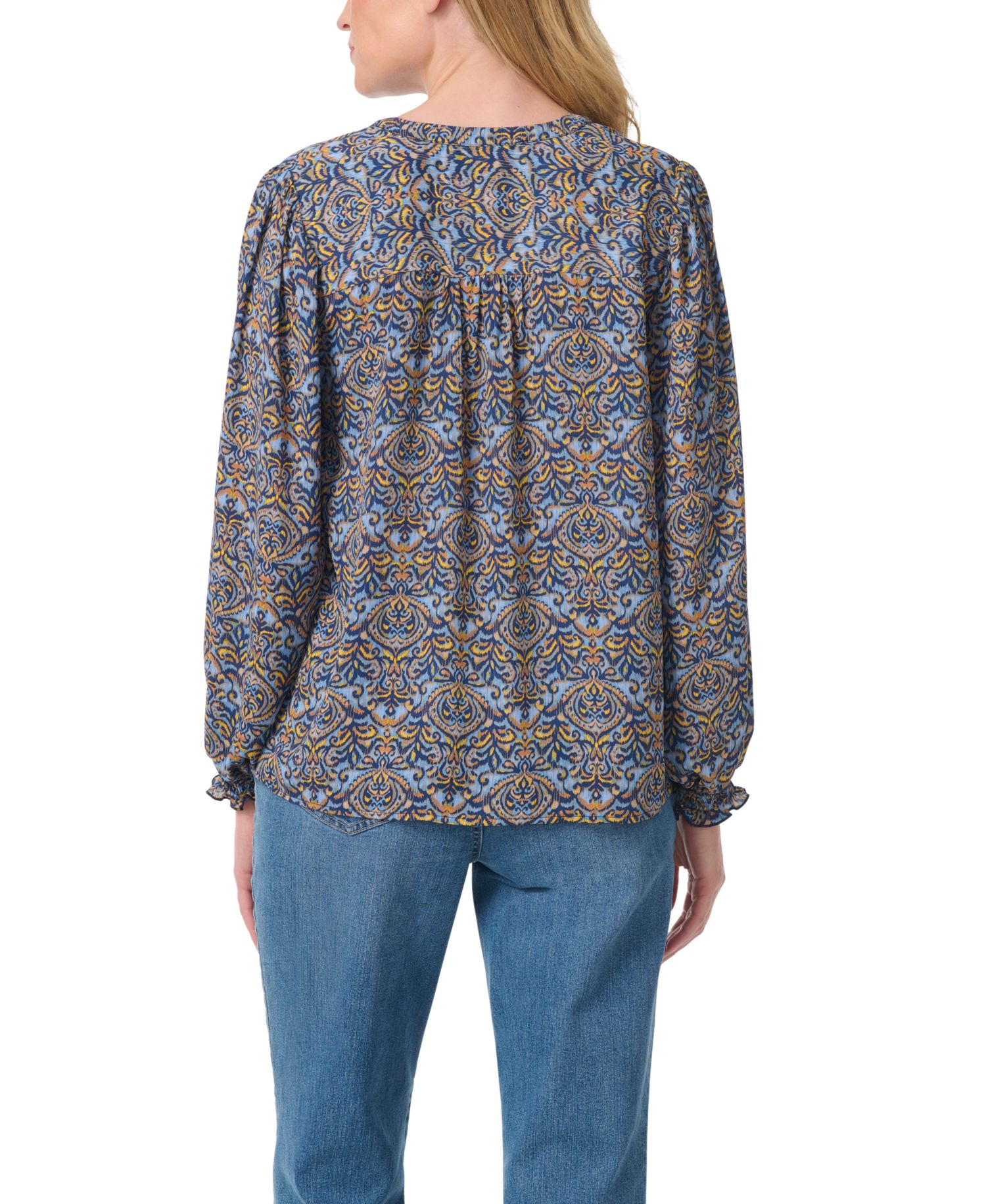 Women's V-Neck Long-Sleeve Bishop-Style Blouse