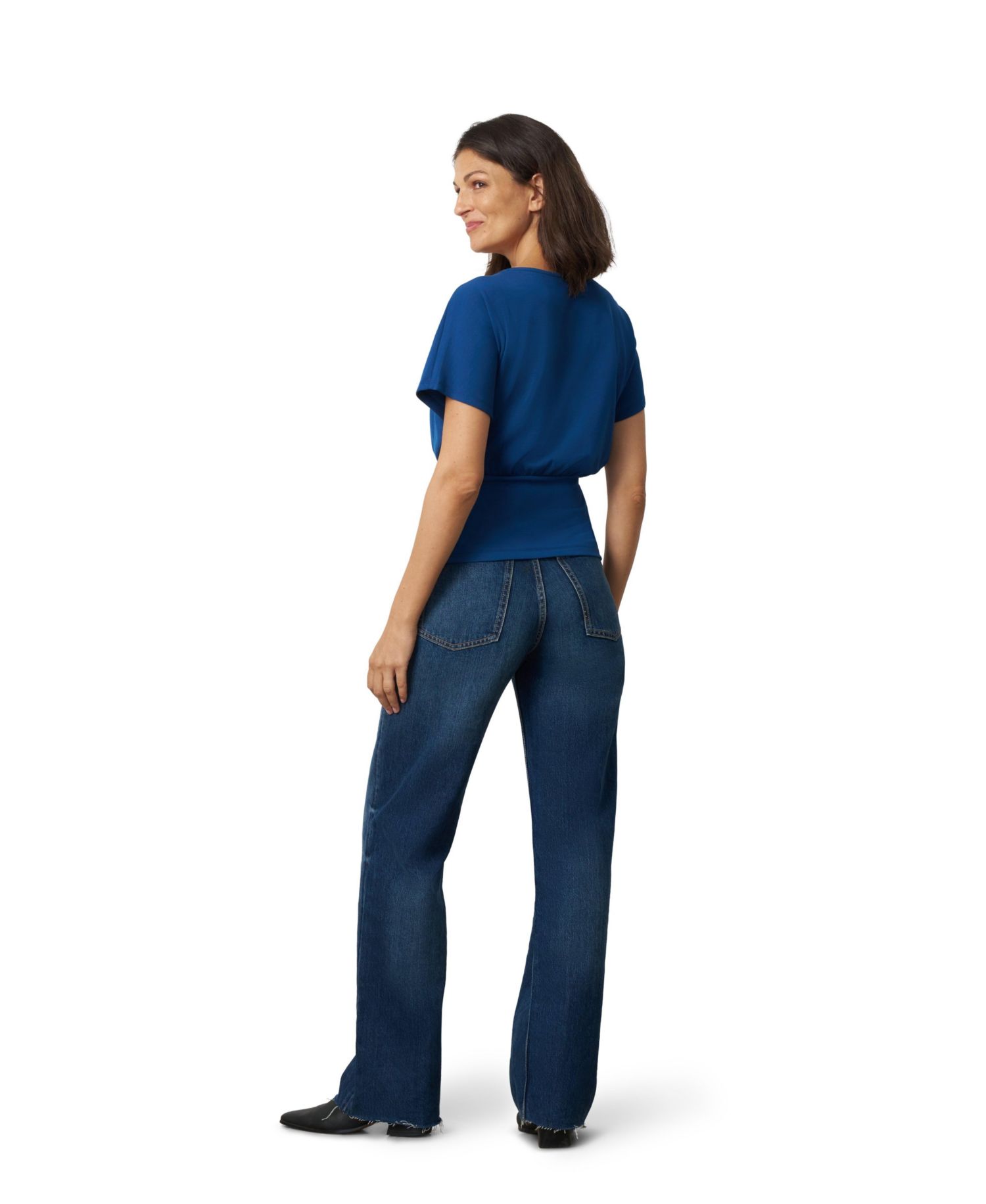 Women's Asymmetrical Dolman Top with Metal Ring Detail