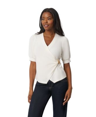 Women's Draped Wrap Top Surplice V-Neck