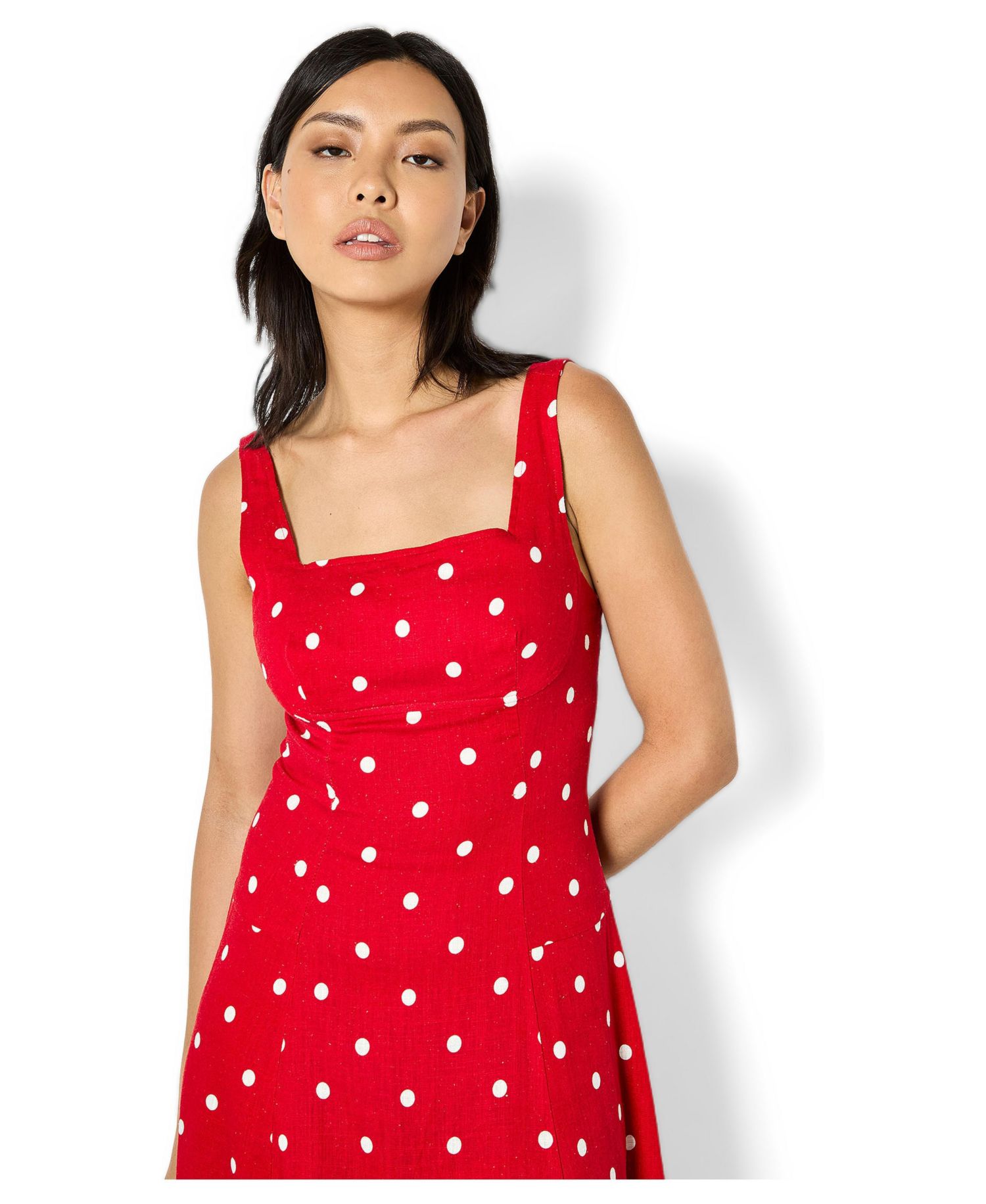 Women's Polka-Dot Square Neck Midi Dress
