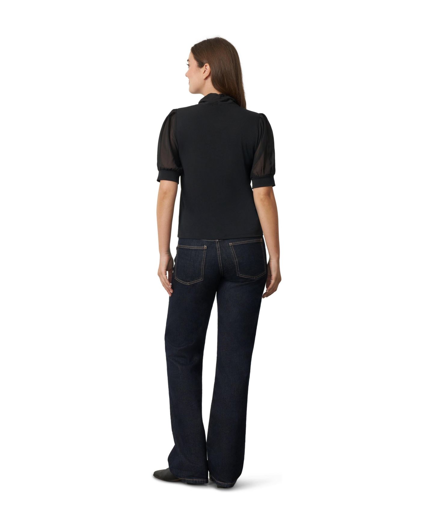 Женская блузка Cable & Gauge Tie-Neck Short-Sleeve Puff Blouse, цвет: Угольно-чёрный — фото 3