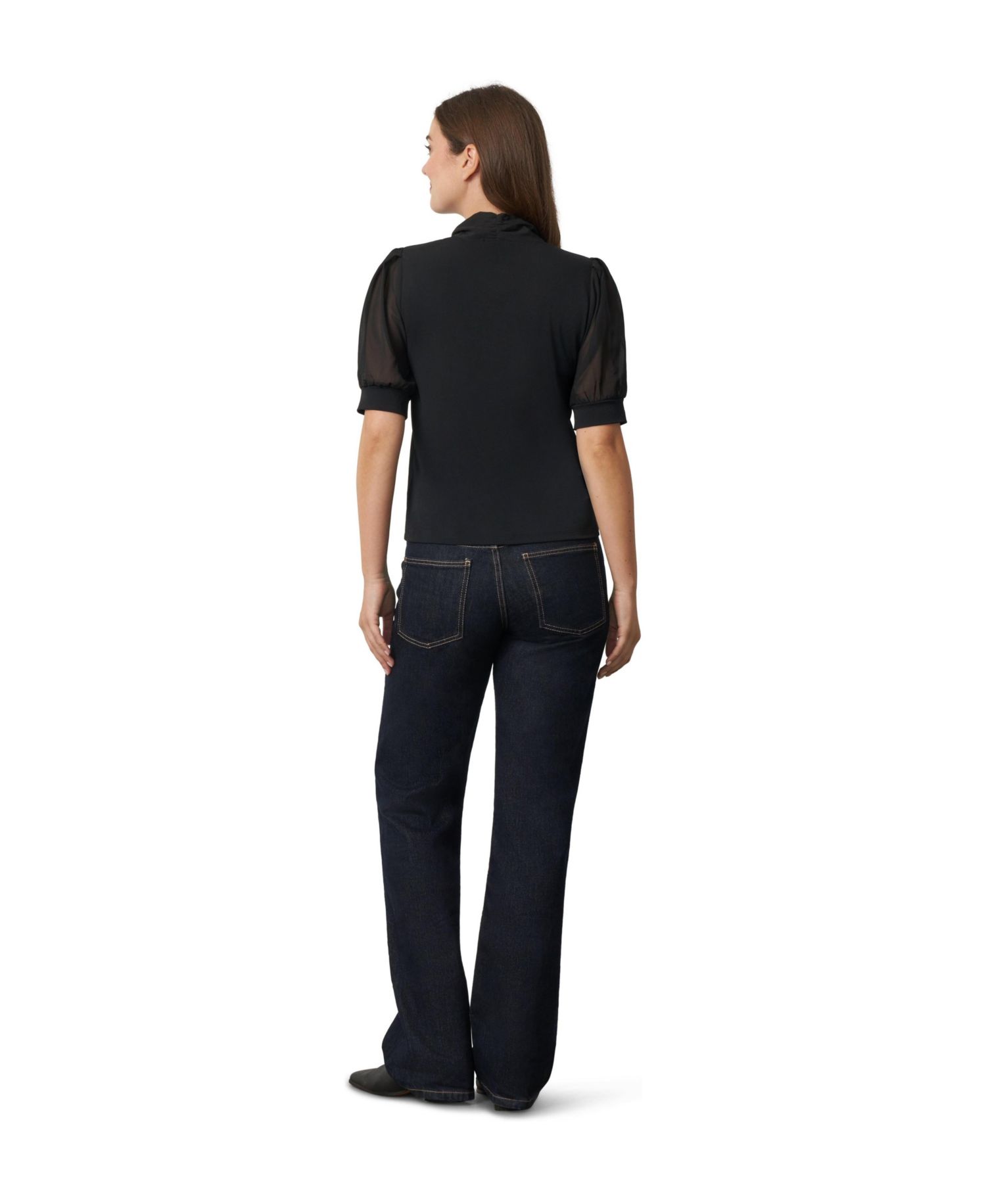 Women's Tie-Neck Short-Sleeve Puff Blouse