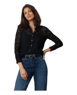 Women's Long-Sleeve Button-Front Lace Knit Top