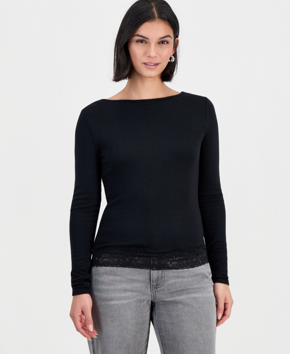 And Now This Women's Long-Sleeve Boat-Neck Lace-Trim T-Shirt, Macy's Exclusive